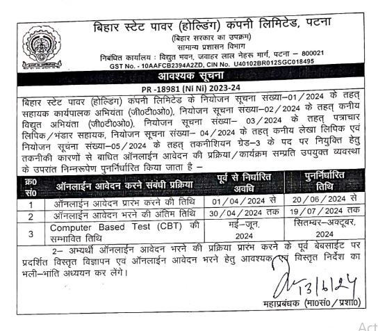 Bihar Bijali Vibhag Bharti 2024